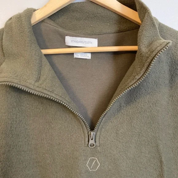 Standard Cloth olive green Oslo quarter zip fleece - Picture 5 of 7